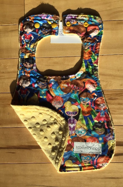Bib--Super Hero Kids on Sunshine minky