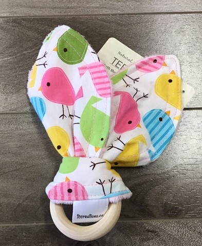 BunnyEars--Spring Birds w blush minky