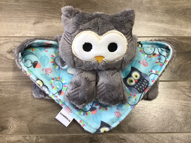 Lovie--Grey Owl w blue Owl minky